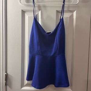 Royal Blue Peplum Camisole with Spaghetti Straps
